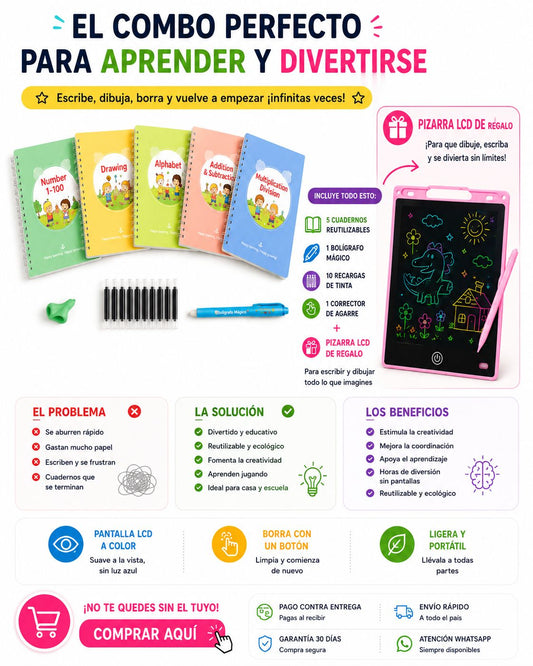 PequeGenios™ | Kit de Aprendizaje Mágico 4 en 1 + Pizarra LCD Gratis