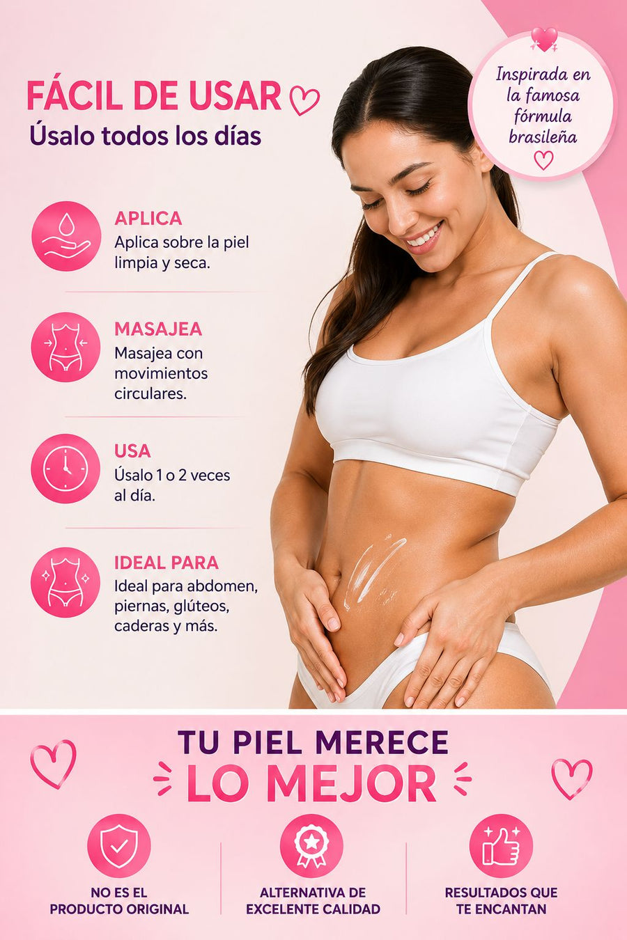 Fácil de usar: aplica, masajea, úsala todos los días