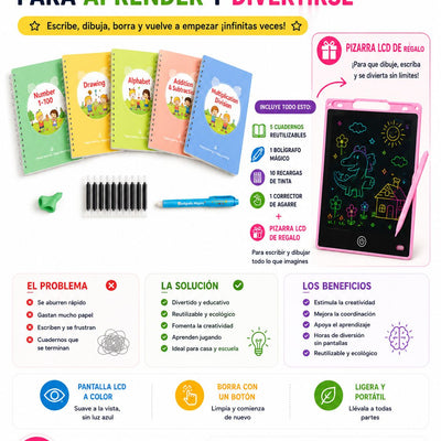 PequeGenios™ | Kit de Aprendizaje Mágico 4 en 1 + Pizarra LCD Gratis